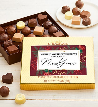 Simply Chocolate® Happy Holidays and Joyful New Year 18pc Choc Box
