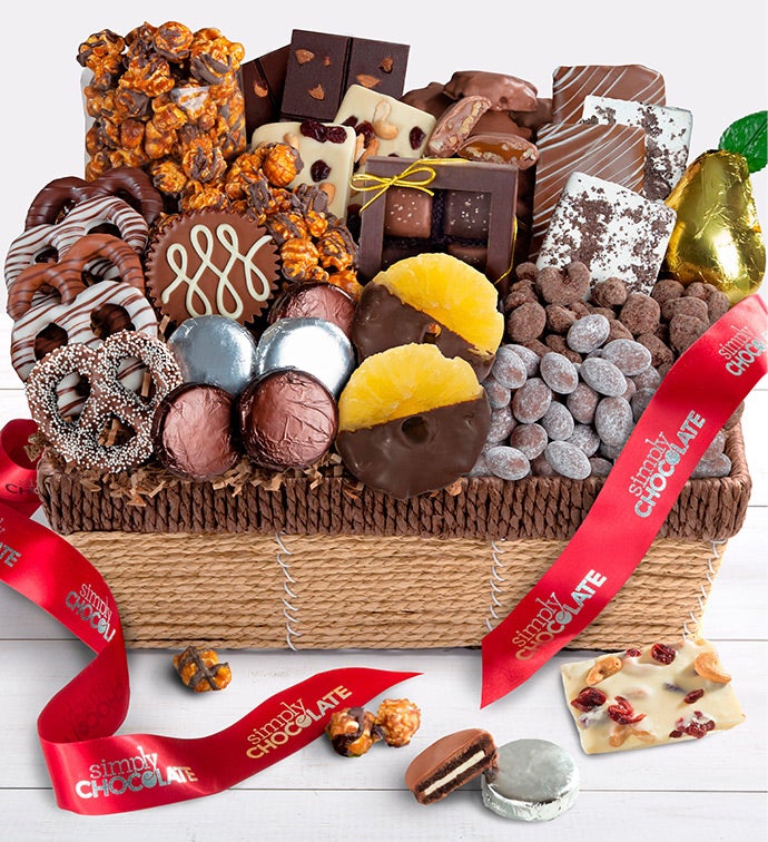 Simply Chocolate Decadent Valentine Gift Basket of Gourmet Snacks for That Someone Special
