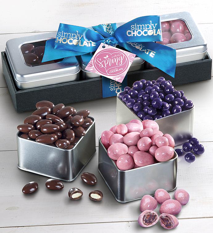 Simply Chocolate Springtime Fruit Nut Tin Trio