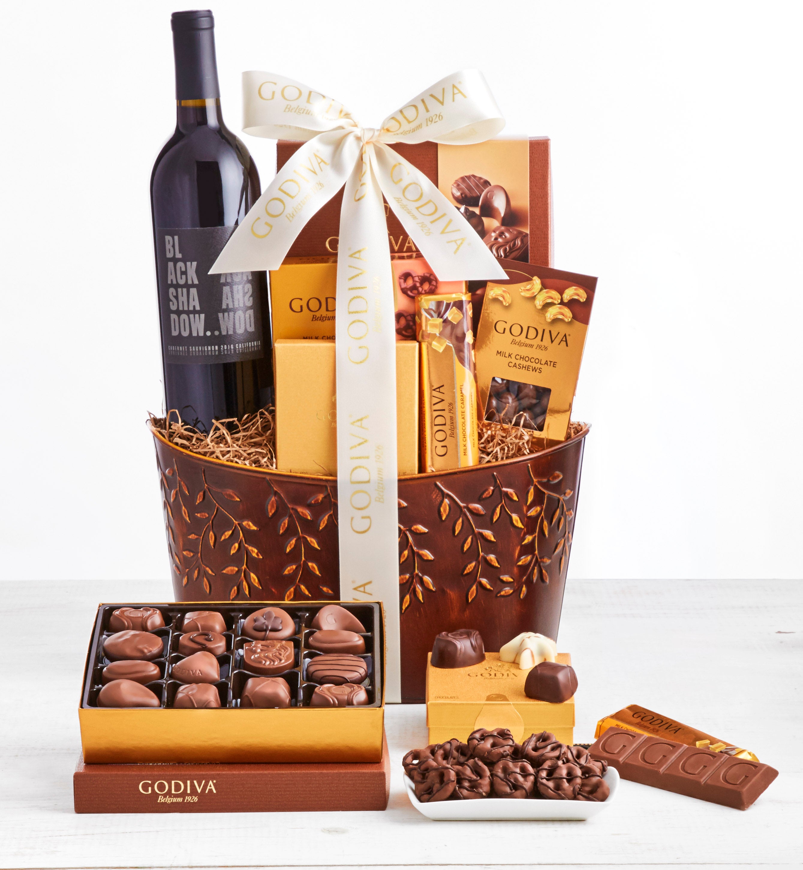 Exclusive Godiva Deluxe Chocolates & Wine Basket