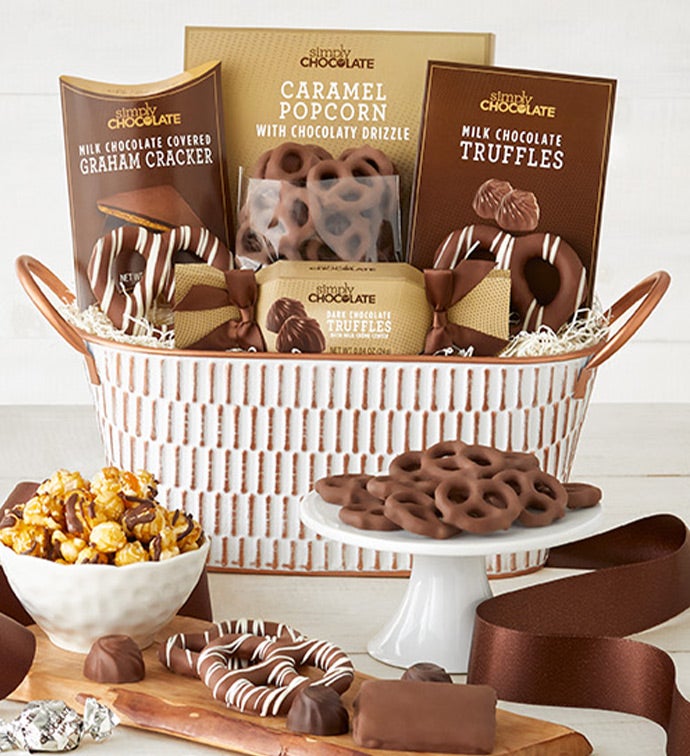 Simply Chocolate Snacking Favorites Basket Deluxe